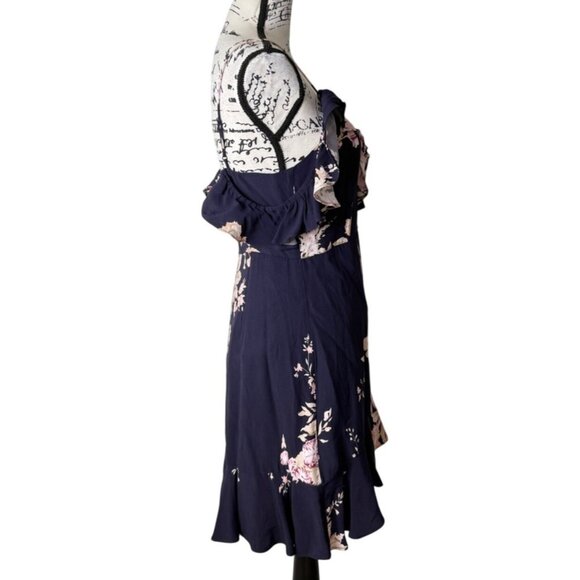 Majorelle Ruffle Mini Dress Revolve Navy Blue Floral Womens Size M - Picture 3 of 9